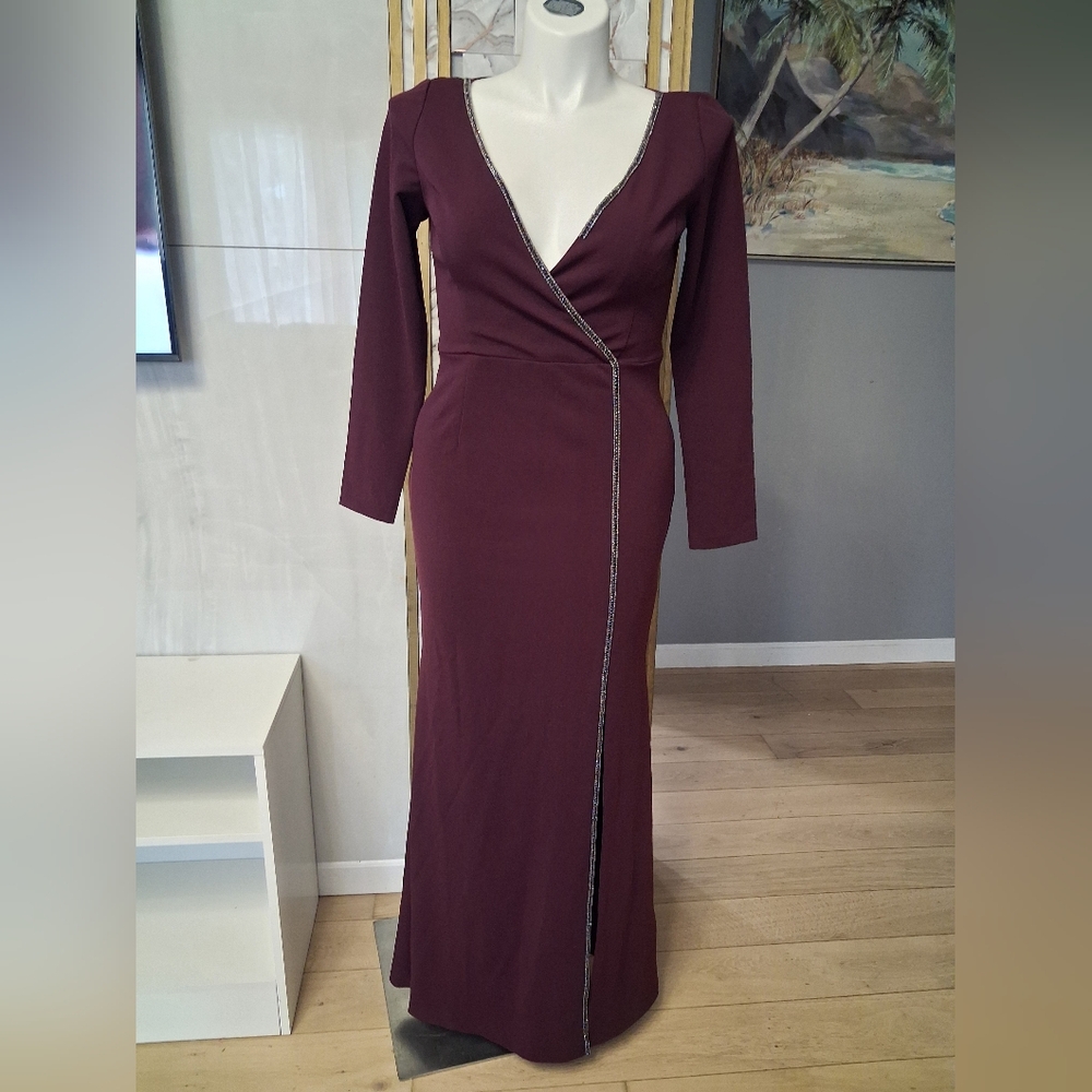 Adrianna Papell Burgundy Long Sleeve Dress
